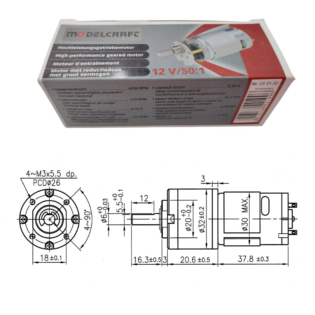 Modelcraft Getriebemotor 12 V DC 150