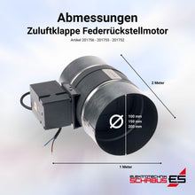 Abmessungen Zuluftklappen Federrückstellmotor