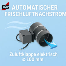 Zuluftklappe elektrisch mit Luftstrom dargestellt