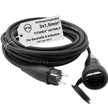 Profi-Verlängerungskabel 3×1,5 mm² mit TITANEX® H07RN-F Gummikabel, ABL Schuko-Stecker, robuster Kupplung und IP54-Schutz für Baustelle, Werkstatt und Industrie.