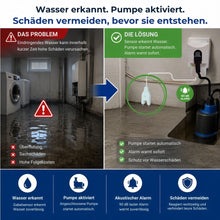 SHT 217 Pumpensteuerung erkennt Wasser mit Gabelsensor, aktiviert automatisch eine angeschlossene Pumpe und hilft dabei, Wasserschäden im Keller zu vermeiden.