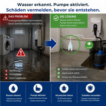 SHT 217 Pumpensteuerung erkennt Wasser mit Gabelsensor, aktiviert automatisch eine angeschlossene Pumpe und hilft dabei, Wasserschäden im Keller zu vermeiden.