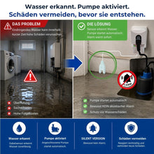 SHT 218 Pumpensteuerung erkennt Wasser und startet die angeschlossene Pumpe automatisch, um Wasserschäden im Keller zu verhindern – ohne Alarmton.