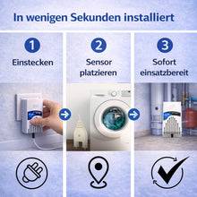 Wassermelder in wenigen Sekunden installiert, einfach einstecken, Sensor platzieren