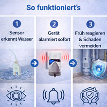 So funktioniert der SHT 240 Wassermelder, erkennt Wasser, alarmiert sofort