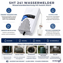 SHT 241 Wasserstandsmelder mit lautem Alarm, Schwimmerschalter und einfacher Steckdoseninstallation