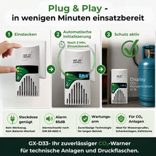 CO₂-Leckage an Druckflasche mit GX-D33 CO₂-Warner zur frühzeitigen Alarmierung bei austretendem Kohlendioxid