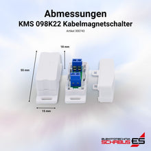 Abmessungen KMS 098K22 zusätzlicher Kabelmagnetschalter