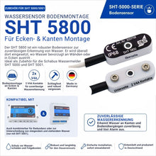 SHT 5800 Wassersensor für Ecken- und Kantenmontage mit 2 V4A-Edelstahlkontakten zur zuverlässigen Wassererkennung an Wand-Boden-Übergängen. Kompatibel mit Schabus Wassermeldern SHT 5000 und SHT 5001.
