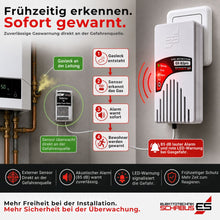 GX-B2pro Gaswarnsystem mit externem Sensor erkennt austretendes Gas frühzeitig und warnt durch akustischen Alarm und rote LED-Anzeige.