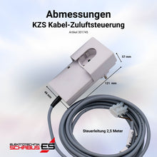 Abmessungen der KZS Kabel-Zuluftsteuerung