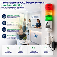 Professionelle CO₂-Überwachung rund um die Uhr mit sichtbarer LED-Warnanzeige für Praxen, Kliniken und sensible Innenräume.