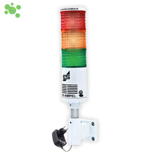 CO₂-Ampel Office von Elektrotechnik Schabus zur sichtbaren Luftqualitätsüberwachung in Büros und Besprechungsräumen mit LED-Anzeige in Grün, Gelb und Rot.