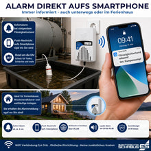 Wassermelder mit WLAN-App sendet Push-Nachrichten bei steigendem Flüssigkeitsstand direkt aufs Smartphone