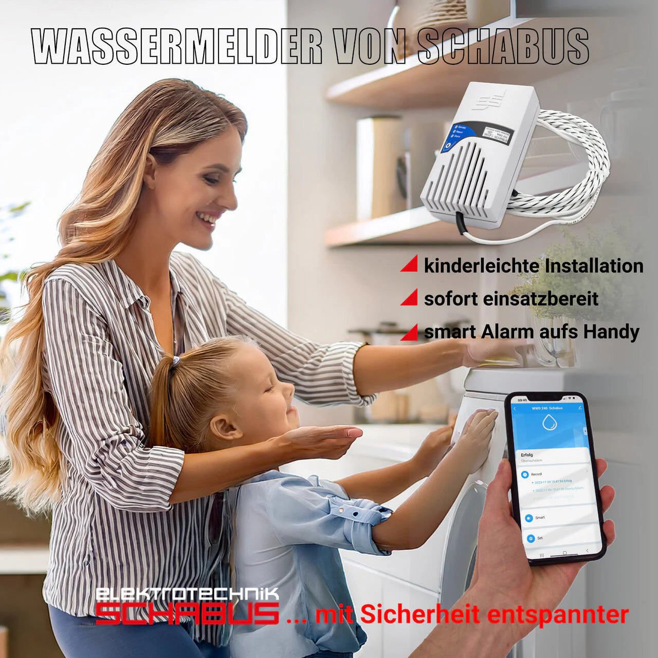 WWD 450 Smart-Wassermelder mit Sensorkabel SteckdosengerĂ€t 230V WLAN. Smart gewarnt. Clever geschĂŒtzt