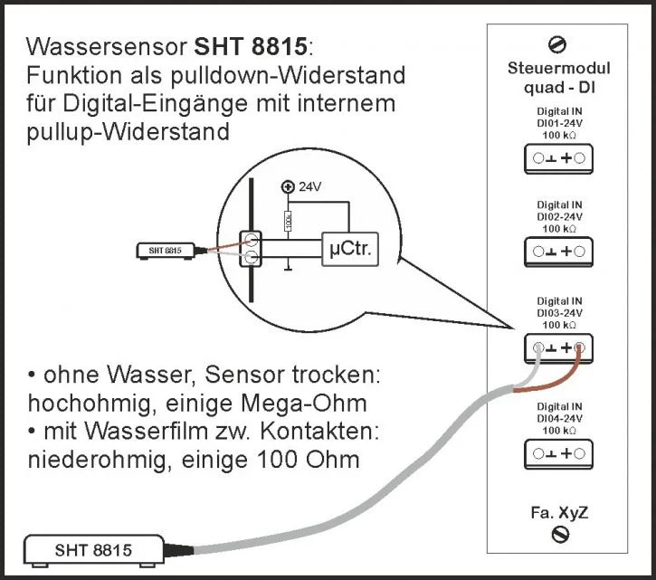 SHT 8815 Aktiver Wassersensor für externe Steuergeräte, Schaltprinzip "unipolarer Widerstand"