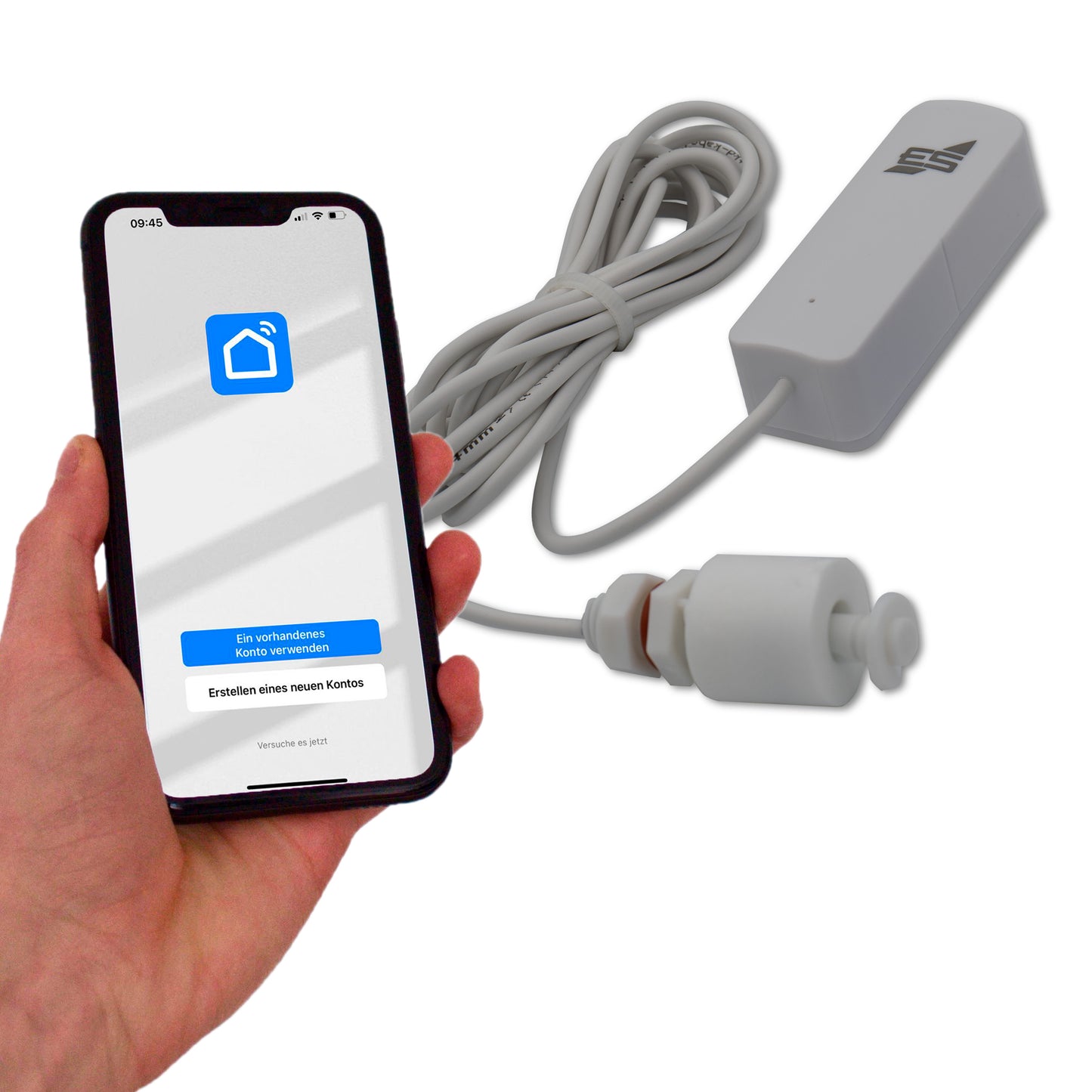 Wassermelder WWD 150 Produktbild mit Handy