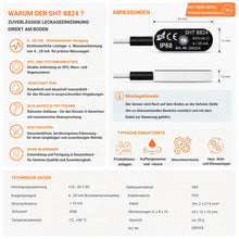 Technische Daten und Abmessungen des aktiven Wassersensors SHT 8824 mit 4–20 mA Konstantstrom-Ausgang