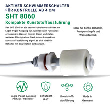 SHT 8060 aktiver Schwimmerschalter aus Kunststoff mit Logik-Pegel-Ausgang zur Füllstandserfassung ab 4 cm