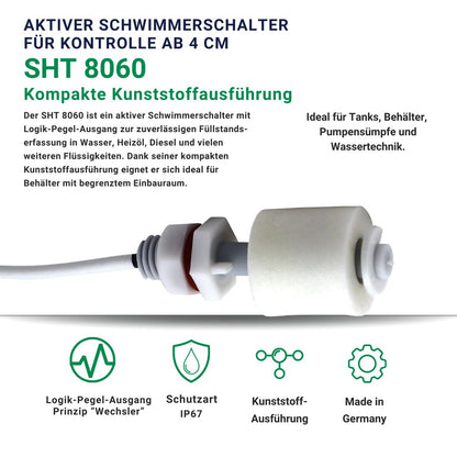 SHT 8060 aktiver Schwimmerschalter aus Kunststoff mit Logik-Pegel-Ausgang zur Füllstandserfassung ab 4 cm