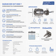 Technische Daten und Abmessungen des aktiven Schwimmerschalters SHT 8080 aus V2A Edelstahl mit Logik-Pegel-Ausgang