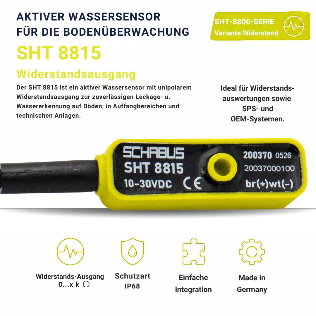 SHT 8815 aktiver Wassersensor mit Widerstandsausgang zur Leckage- und Wassererkennung auf Böden