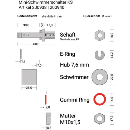Mini-Schwimmerschalter Kunststoff Wechslerkontakt