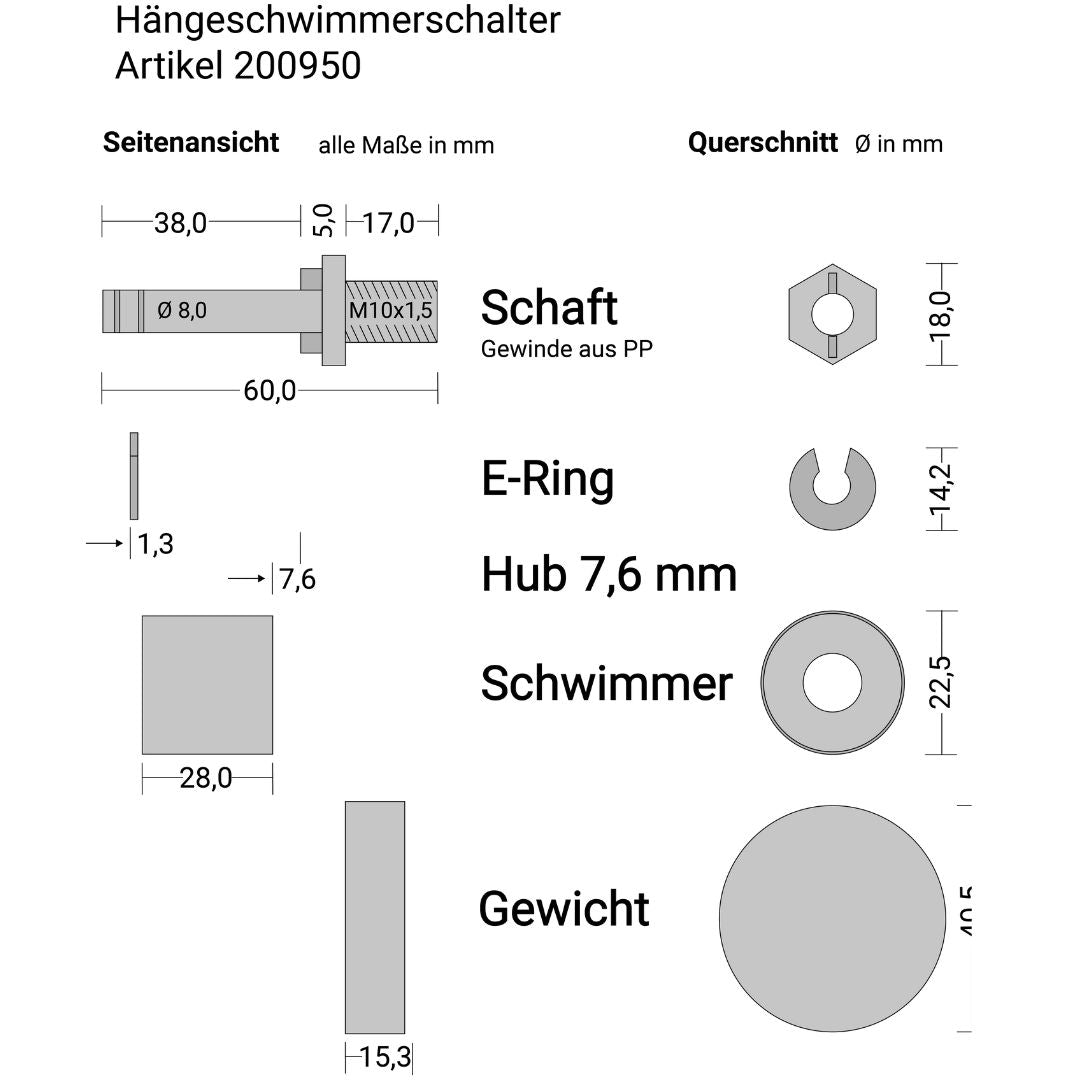 Hänge-Schwimmerschalter Kunststoff frei hängend durch Eigengewicht