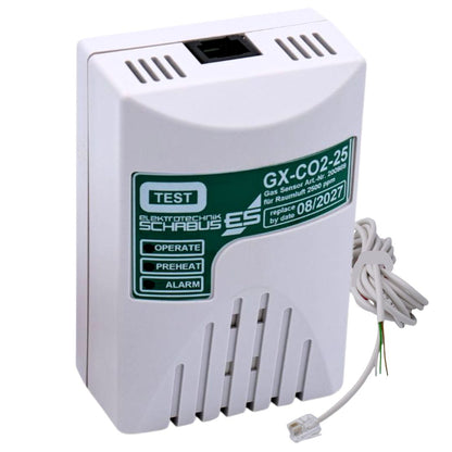 CO₂-Raumluftsensor GX-CO2-25 von Schabus mit Anschlusskabel und RJ-Stecker