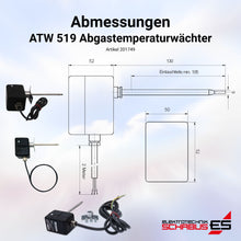 Abmessungen des ATW519 Abgastemperaturwächters