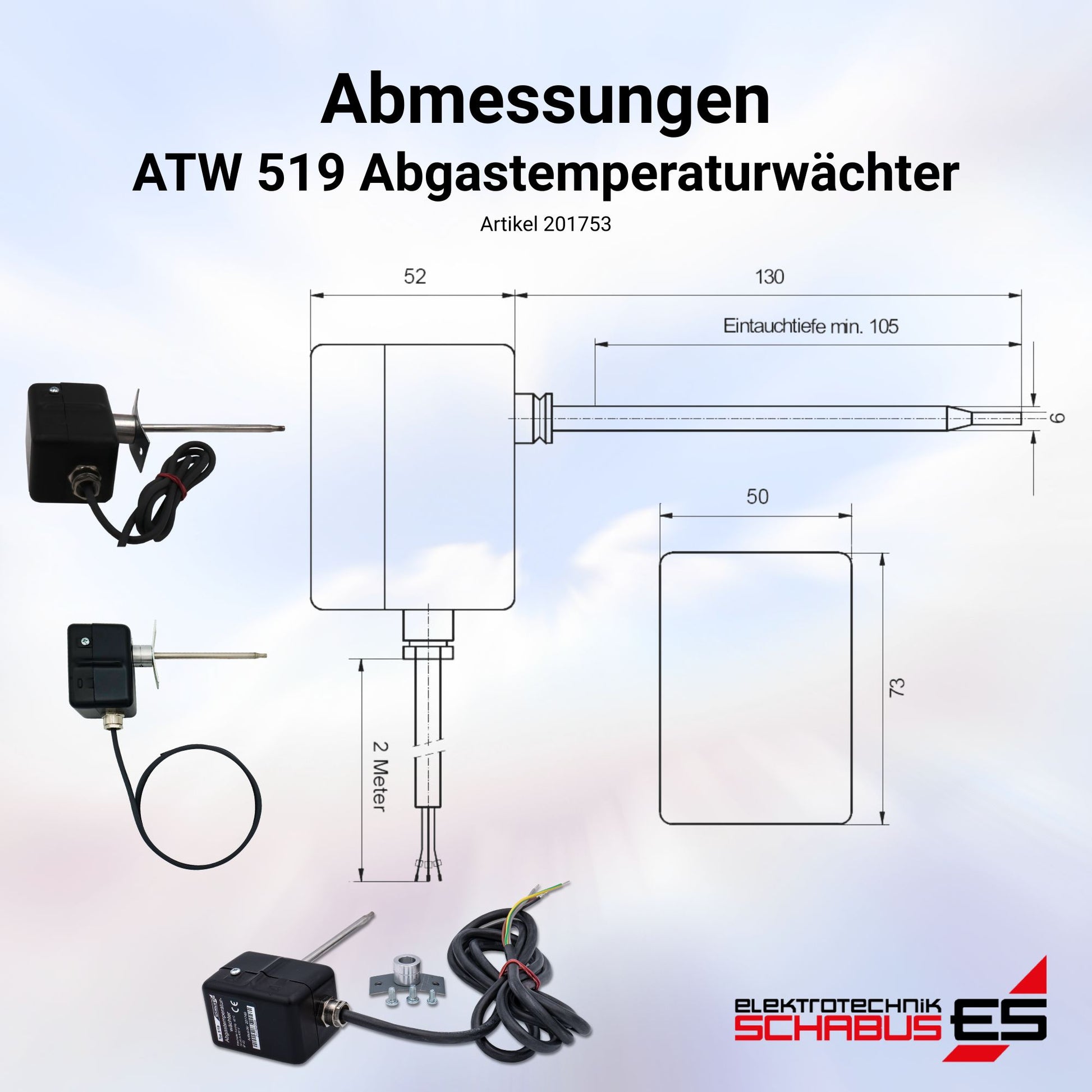 Abmessungen des ATW 519 Abgastemperaturwächters