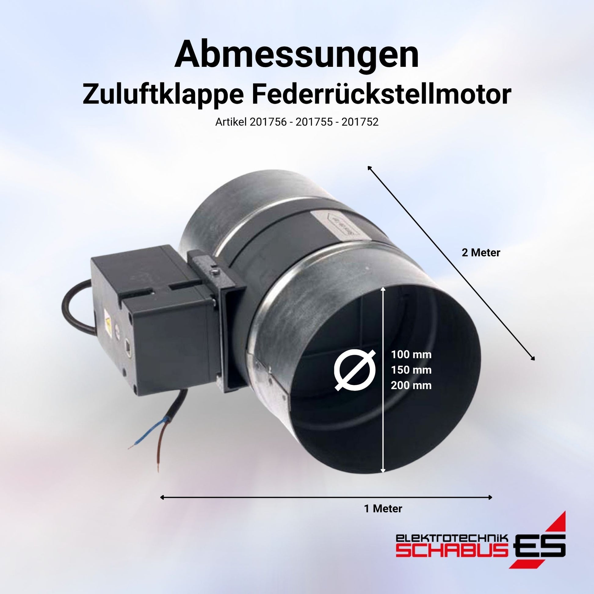 Abmessungen Zuluftklappen Federrückstellmotor