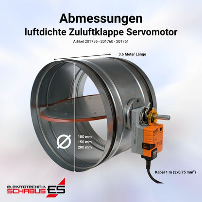 Abmessungen der Belimo Zuluftklappe für kontrollierte Zuluftsysteme