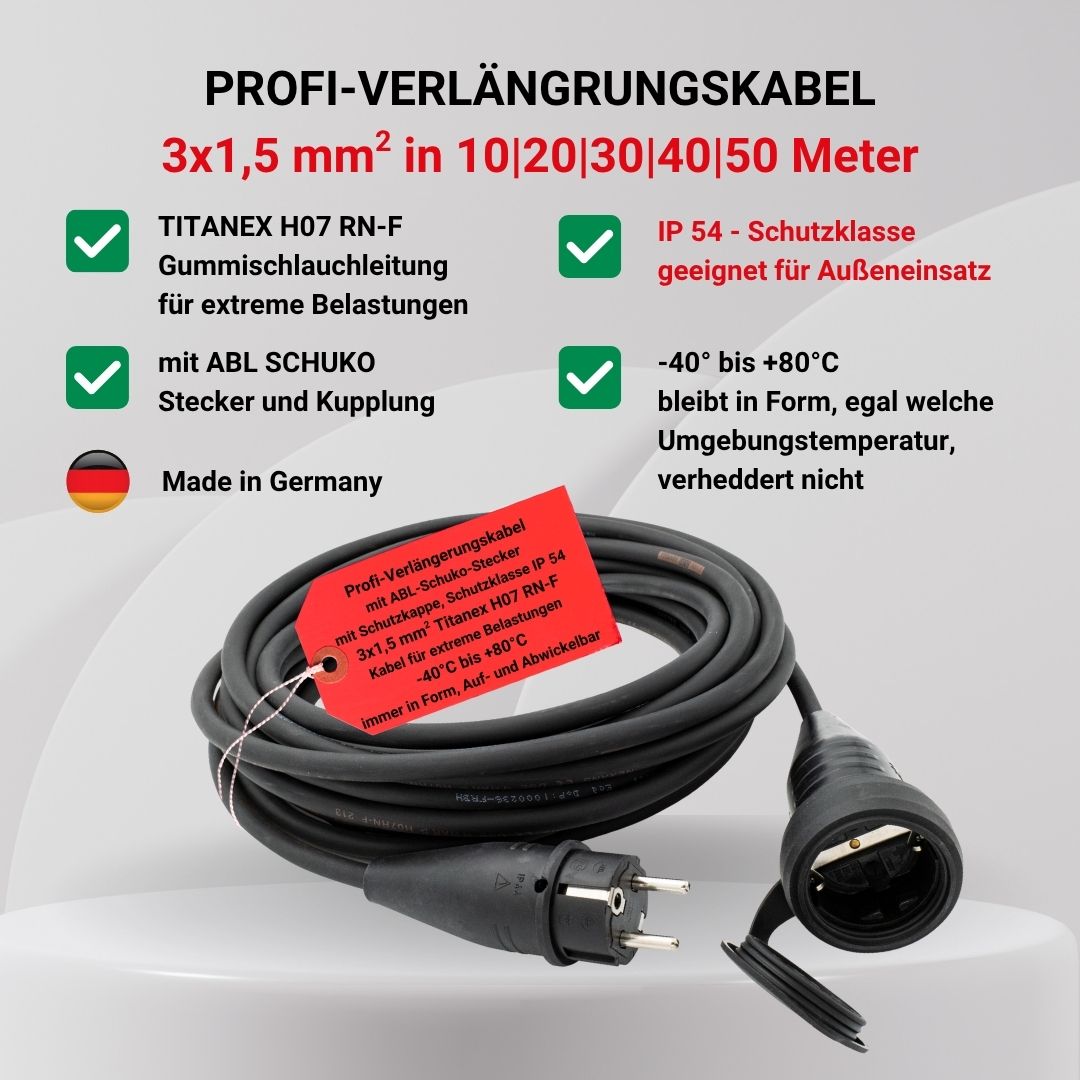 Verlängerungskabel Schuko 3x1,5mm 10m