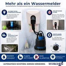 SHT 218 automatische Pumpensteuerung mit verlängerbarer Sensorleitung, optischer Alarmanzeige und einstellbarer Nachlaufzeit für zuverlässigen Wasserschutz.