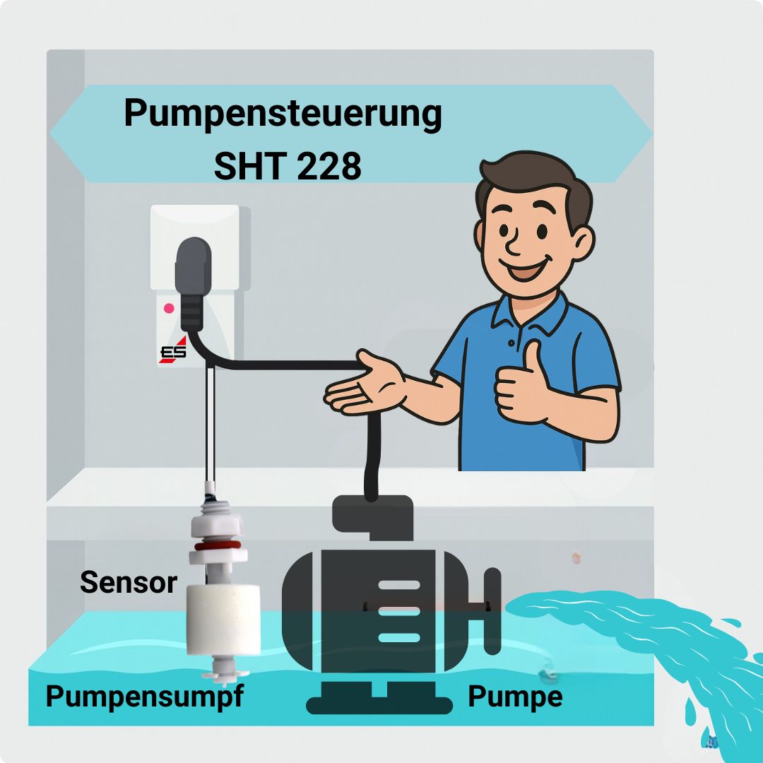Pumpensteuerung SHT 228 230 V Zwischenstecker mit Mini-Schwimmerschalter Elektrotechnik-Schabus Pumpensteuerung SHT 228 230 V Zwischenstecker mit Mini-Schwimmerschalter Elektrotechnik-Schabus