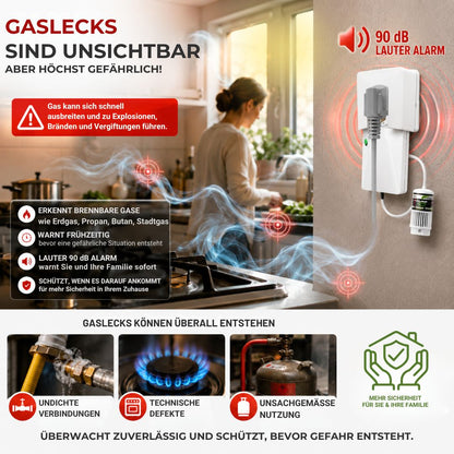 GX-B3 erkennt gefährliche Gaslecks frühzeitig und warnt mit 90 dB Alarm vor unsichtbaren brennbaren Gasen im Haushalt
