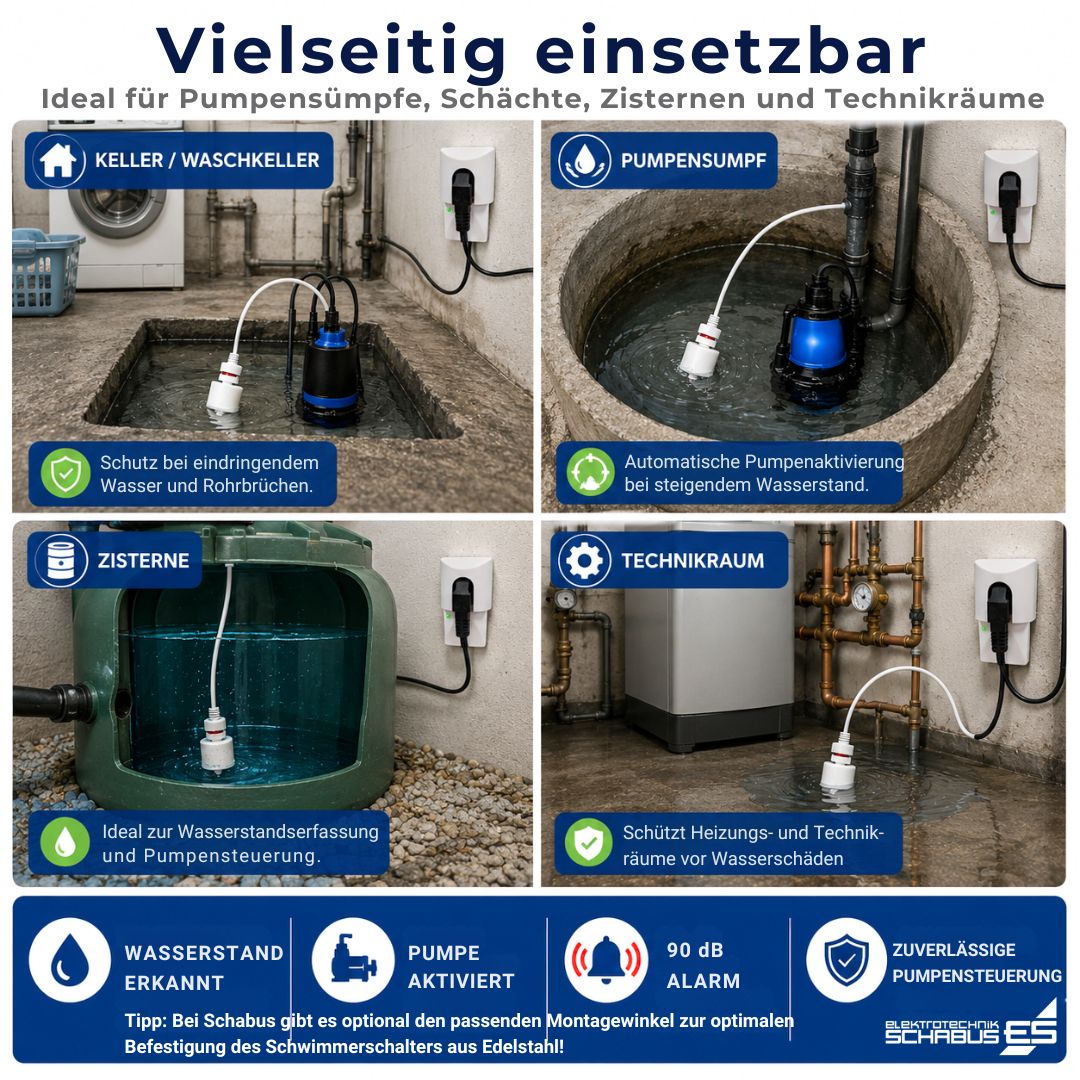 Pumpensteuerung mit Schwimmerschalter für Pumpensümpfe, Schächte, Zisternen, Waschkeller und Technikräume