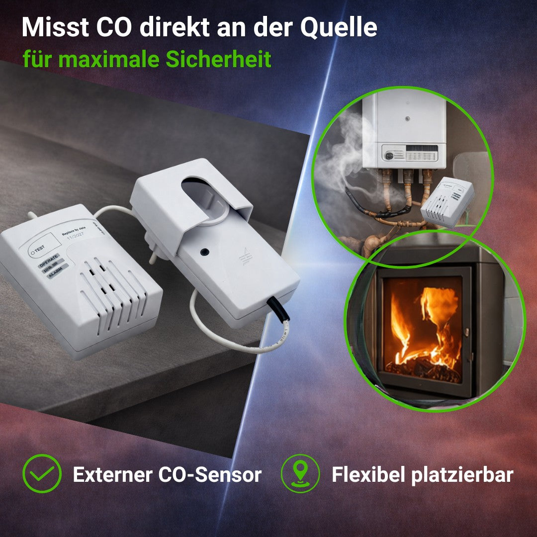 CO Melder misst CO direkt an der Quelle da flexibel platzierbar