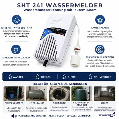 SHT 241 Wasserstandsmelder mit lautem Alarm, Schwimmerschalter und einfacher Steckdoseninstallation