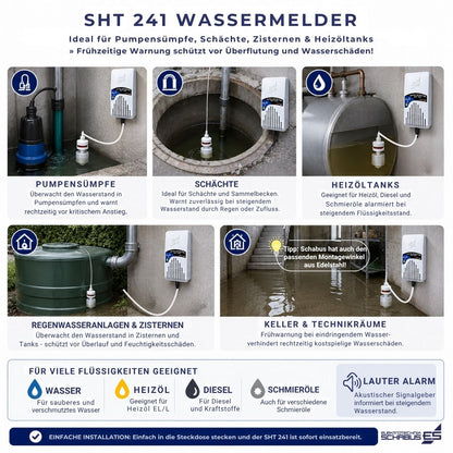 SHT 241 Wassermelder für Pumpensümpfe, Schächte, Heizöltanks, Zisternen und Keller mit Wasserstandsüberwachung