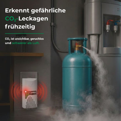 CO₂-Leckage an Druckflasche mit GX-D33 CO₂-Warner zur frühzeitigen Alarmierung bei austretendem Kohlendioxid