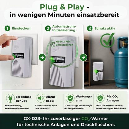 GX-D33 CO₂-Warner mit einfacher Plug-and-Play Installation in drei Schritten für technische CO₂-Anlagen