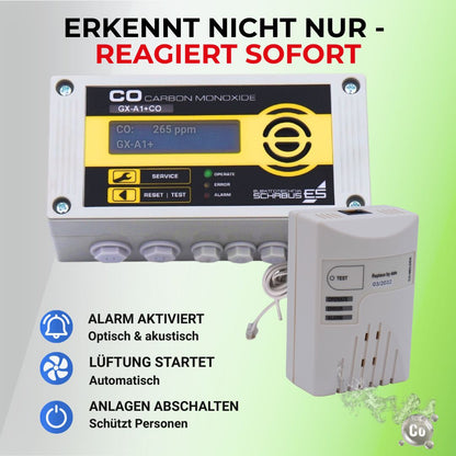 CO Melder mit externe Sensor für beste Positionierbarkeit, auch in externem Raum