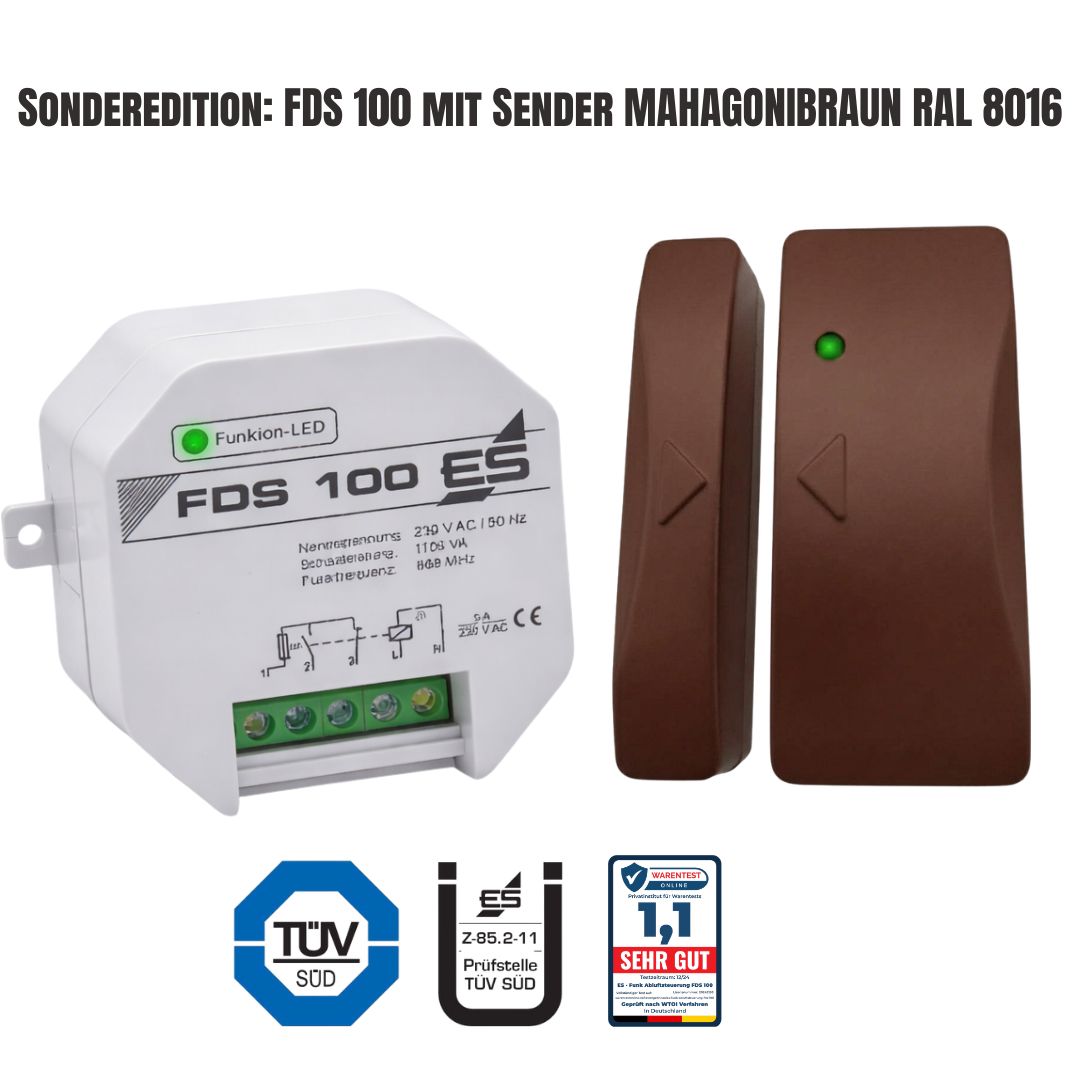 Funk-Abluftsteuerung FDS 100 Ü-Zeichen (DIBt) und TÜV Sonderedition Sender RAL 8016 mahagonibraun