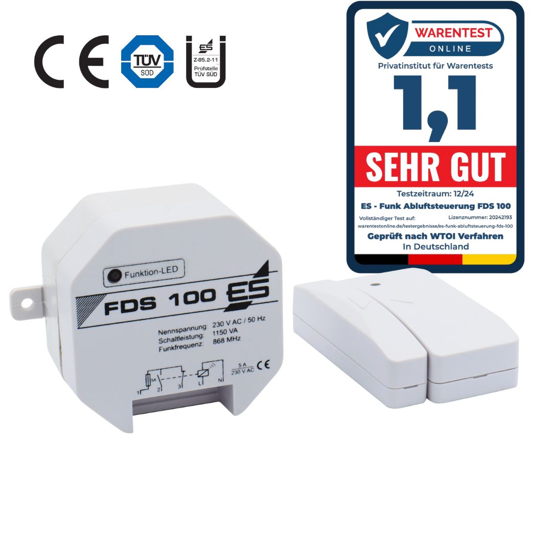 Funkabluftsteuerung FDS100 mit TÜV-Prüfsiegel und Ü-Zeichen