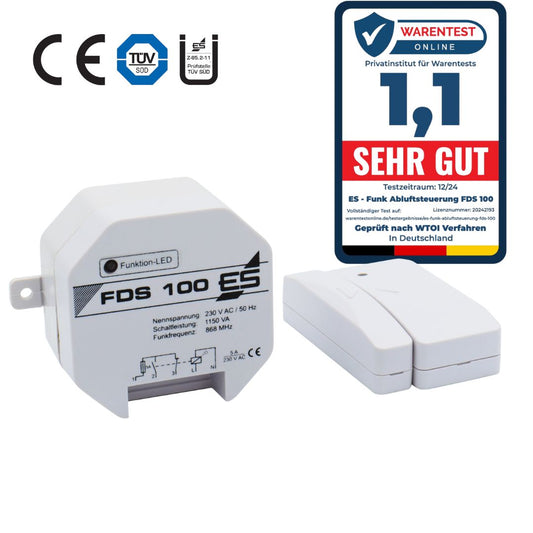 Funkabluftsteuerung FDS100 mit TÜV-Prüfsiegel und Ü-Zeichen