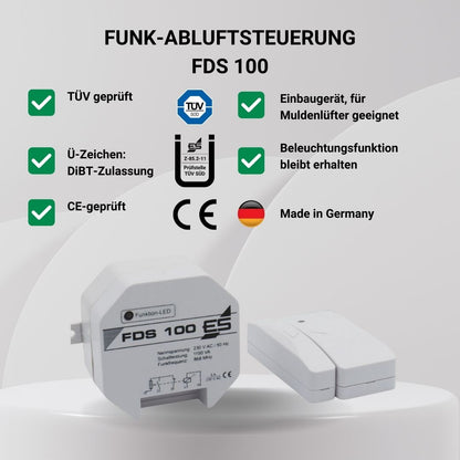 Übersicht der wichtigsten technischen Eigenschaften der Funkabluftsteuerung FDS 100 in grafischer Darstellung