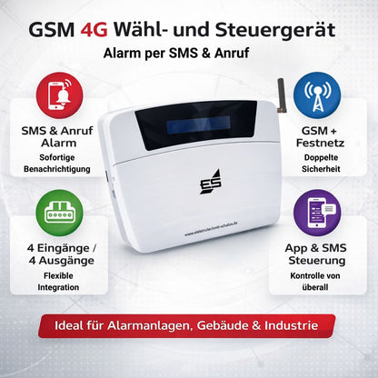 GSM 4G Wählgerät mit SMS Alarm, Anrufbenachrichtigung, App Steuerung und 4 Ein- und Ausgängen