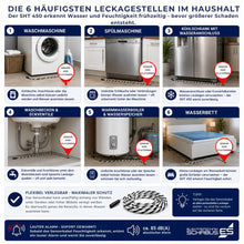SHT 450 Wassermelder mit Sensorkabel zur Überwachung typischer Leckagestellen an Waschmaschinen, Spülmaschinen, Wasseranschlüssen, Warmwasserspeichern und Wasserbetten
